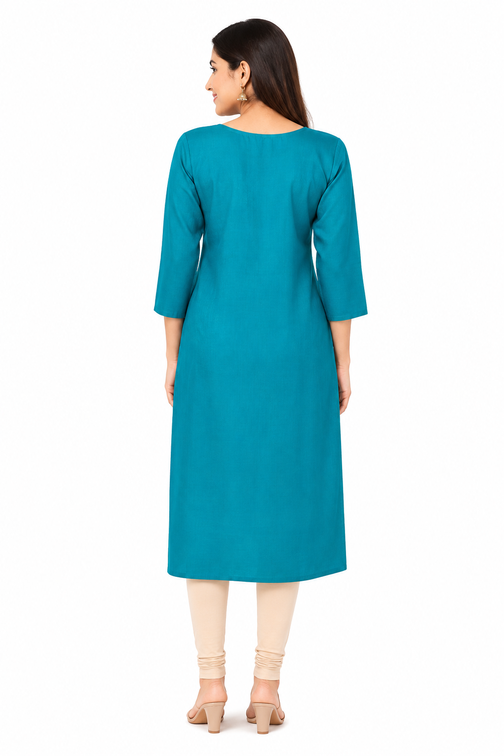 Women's Dark Blue-Green Party Wear V-Neck Handwork Kurti