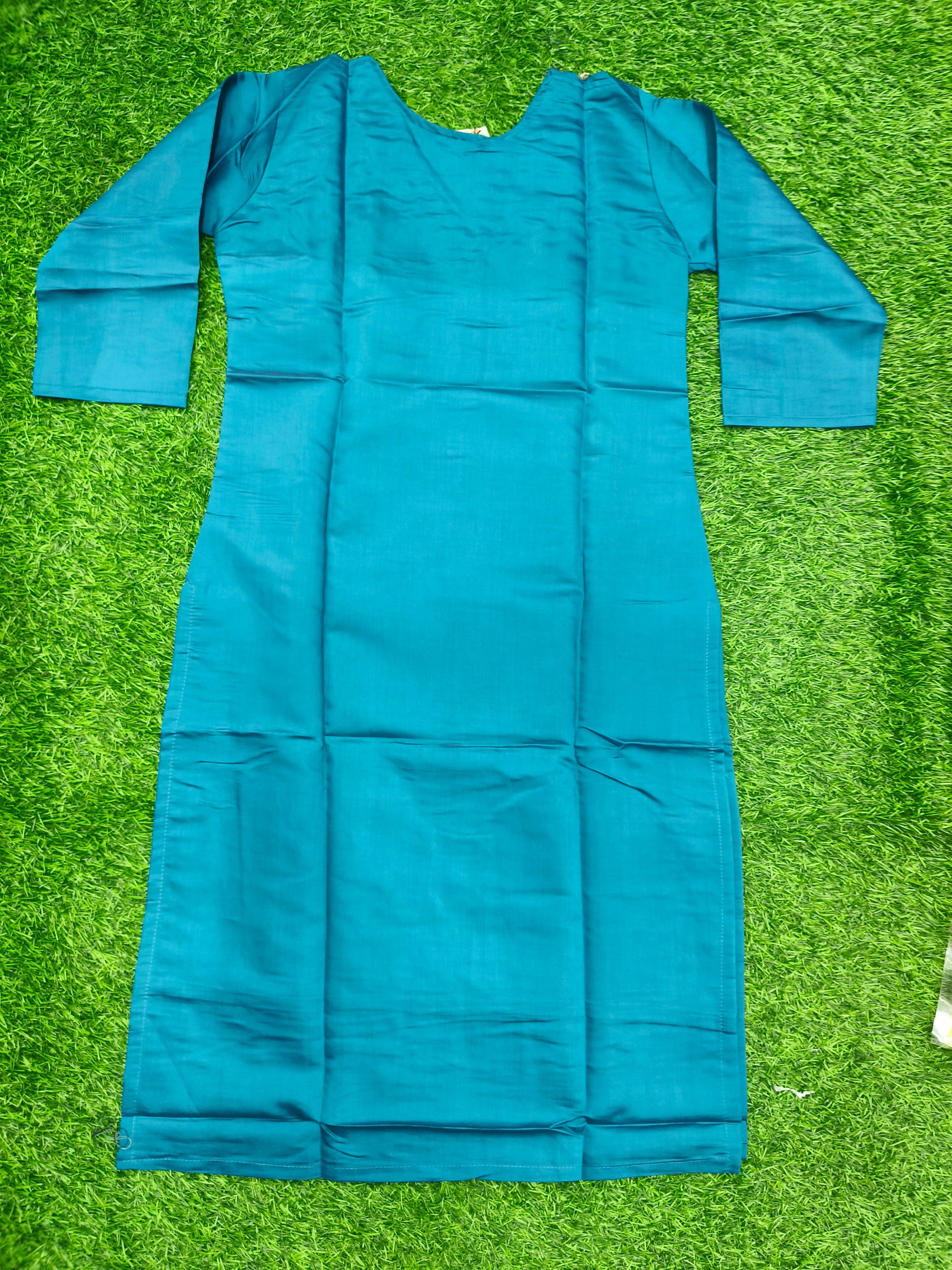 Women's Dark Blue-Green Party Wear V-Neck Handwork Kurti
