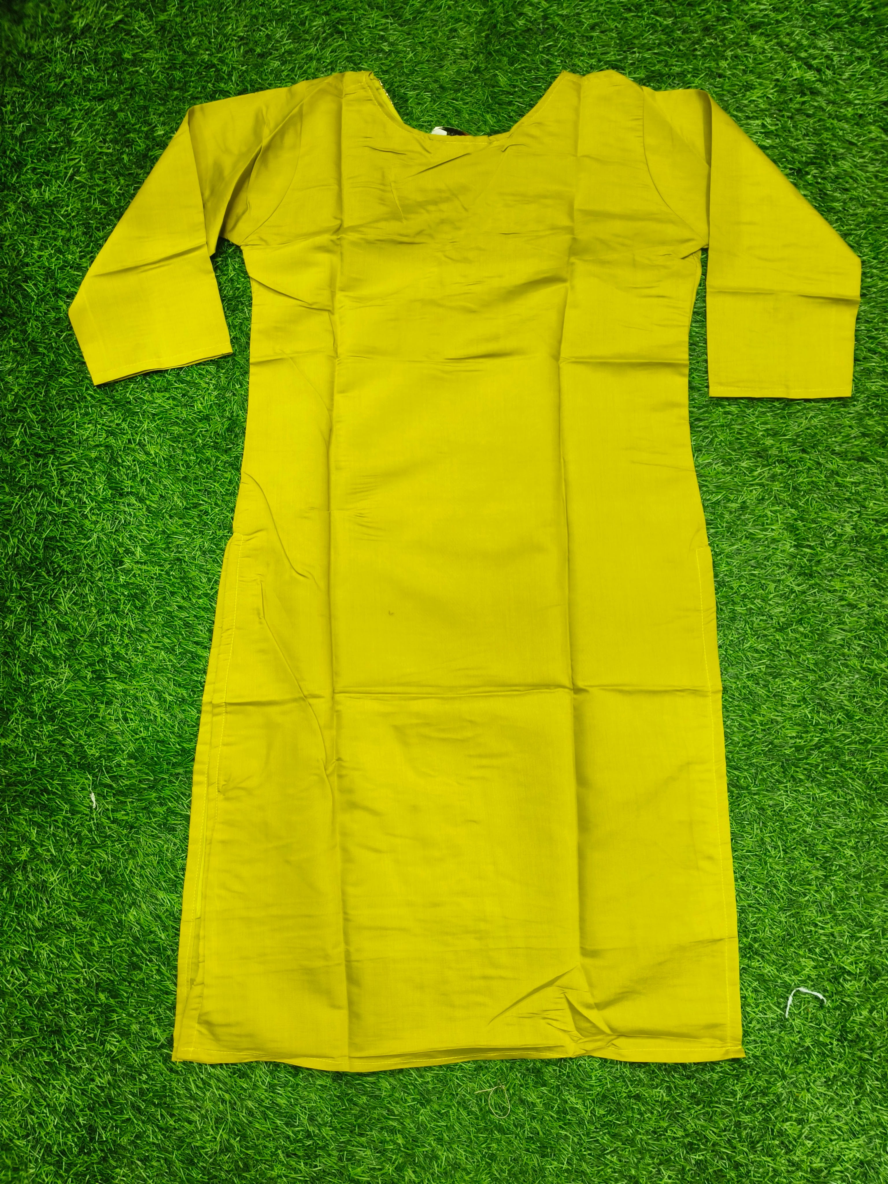 Women's Lime Green Party Wear Kurti with Round Neck and Multicolor embroidery work