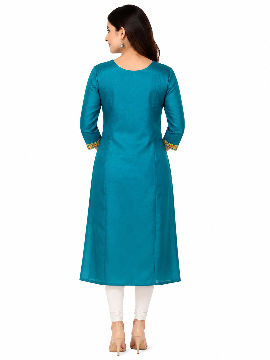 Women's Designer Dark Blue-Green Party Wear Kurti with Silver Zari Work