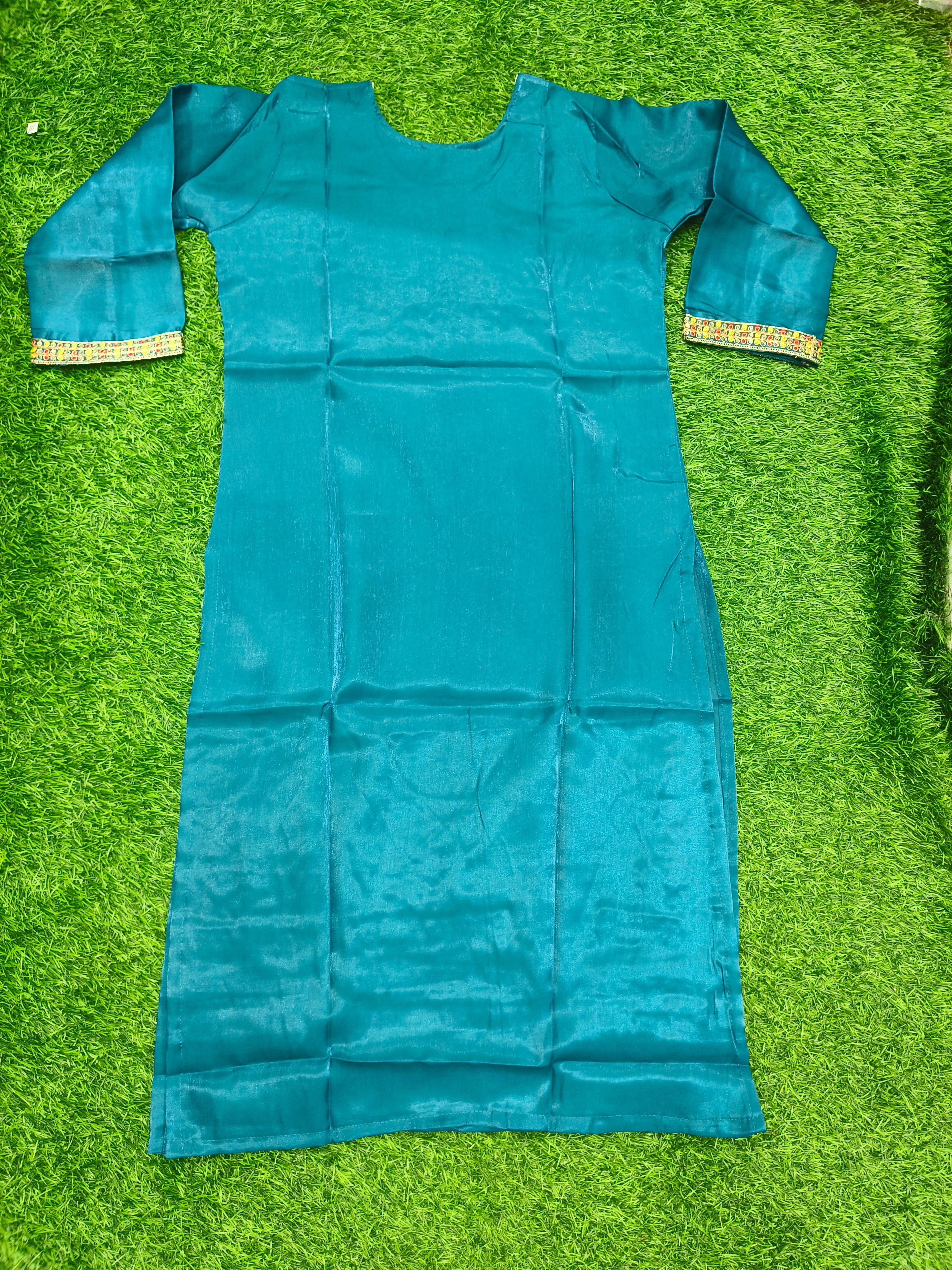 Women's Designer Dark Blue-Green Party Wear Kurti with Silver Zari Work