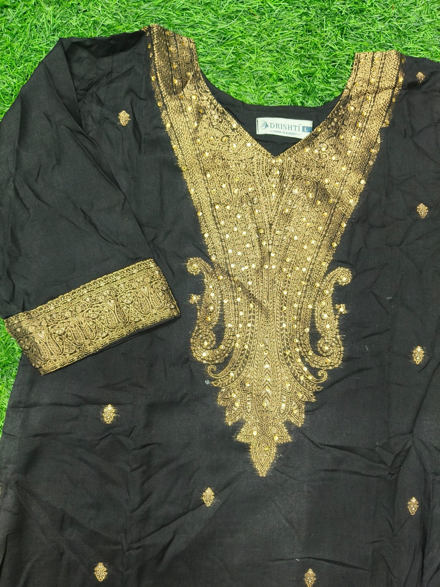 Women's Black Embroidered Party Wear 3-Piece Kurti Set