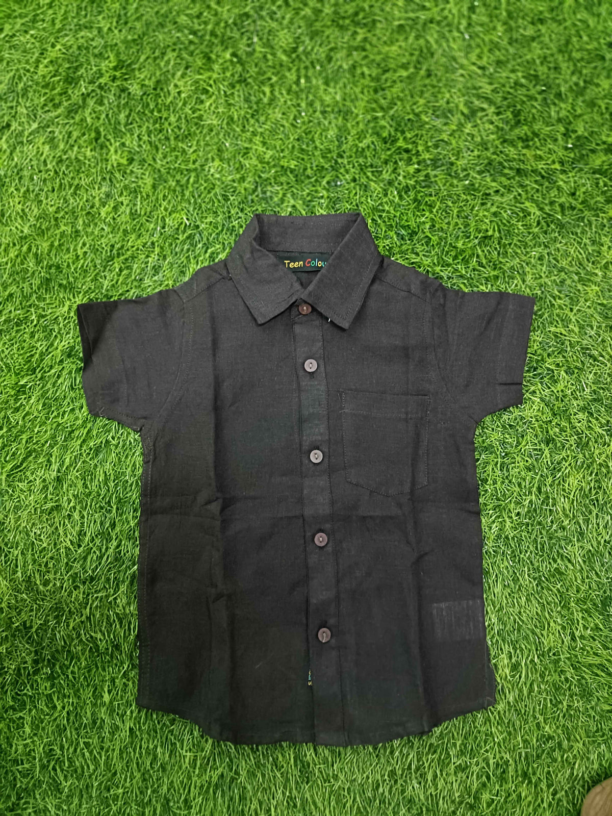 Boys Black Short-Sleeve  Linen Shirt
