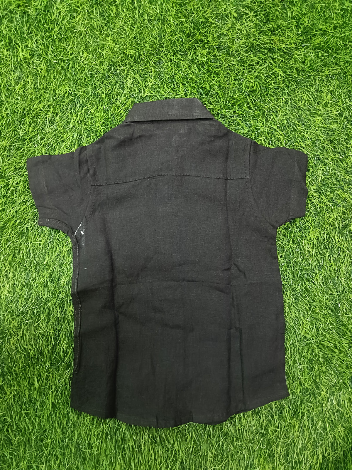 Boys Black Short-Sleeve  Linen Shirt