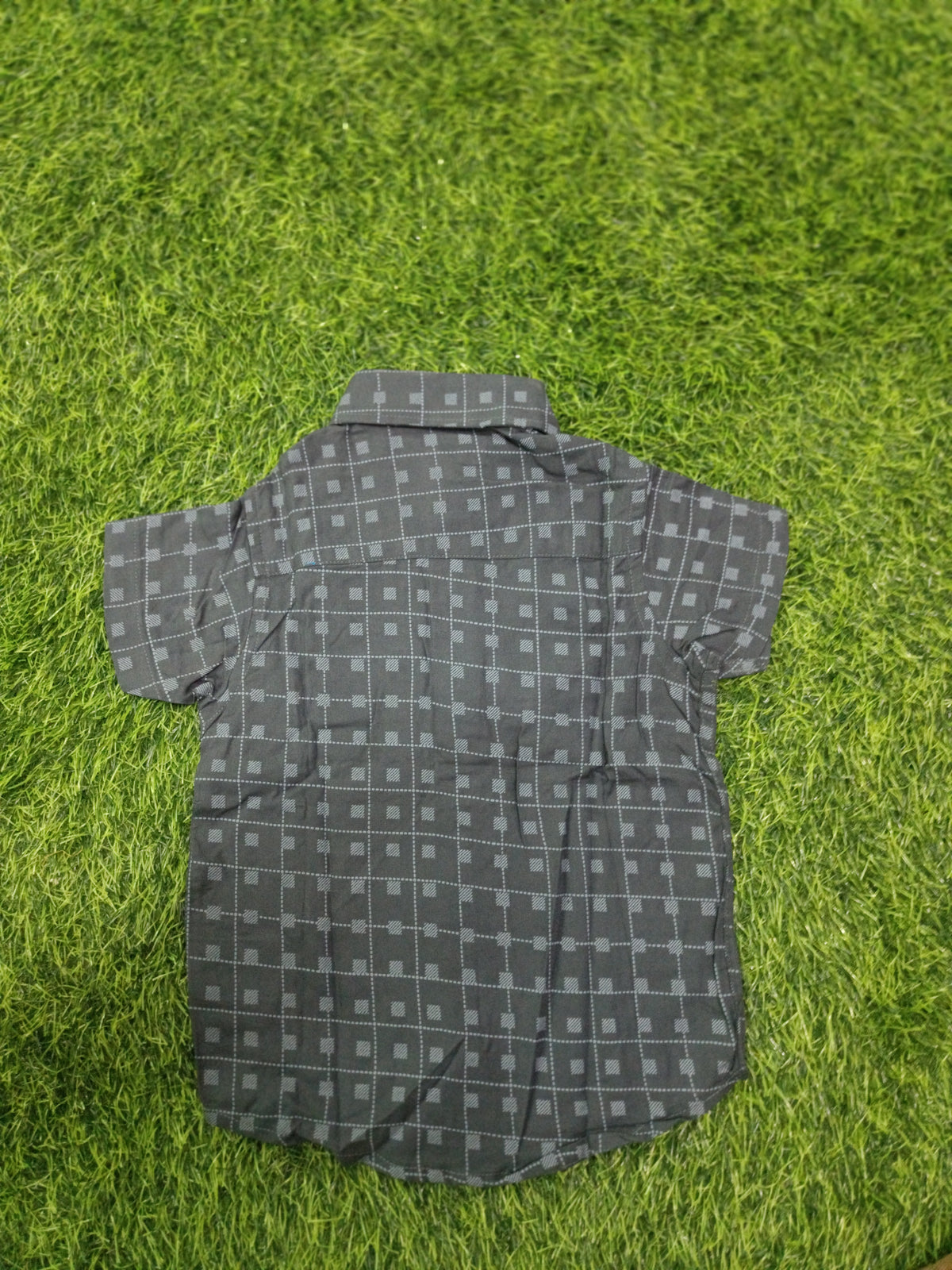 Boys Charcoal Grey Geometric Check Cotton Shirt