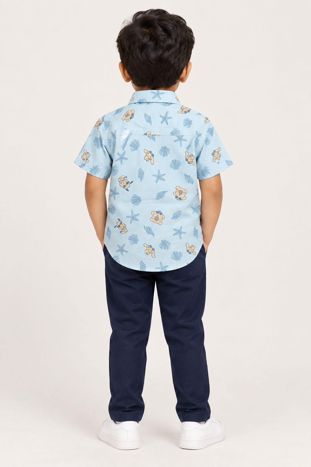 Boys Light Blue Puppy Print Cotton Shirt