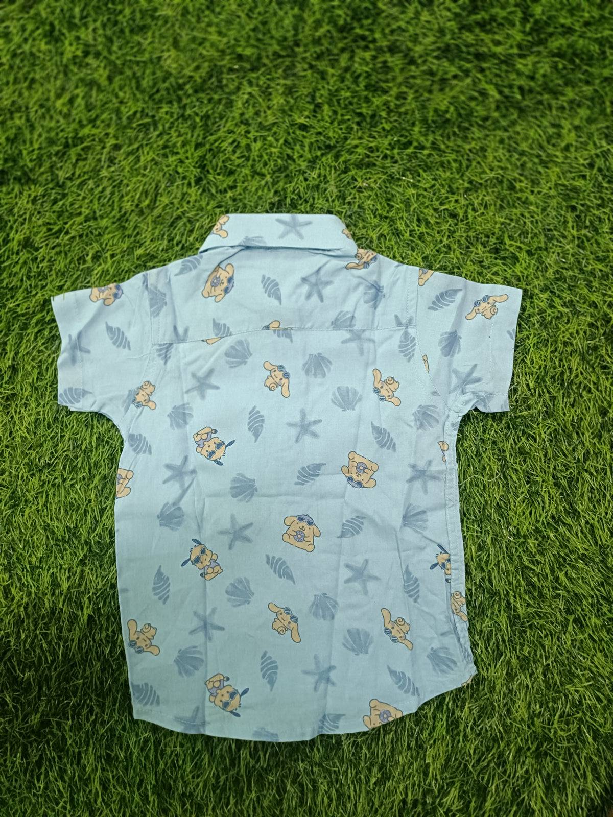 Boys Light Blue Puppy Print Cotton Shirt