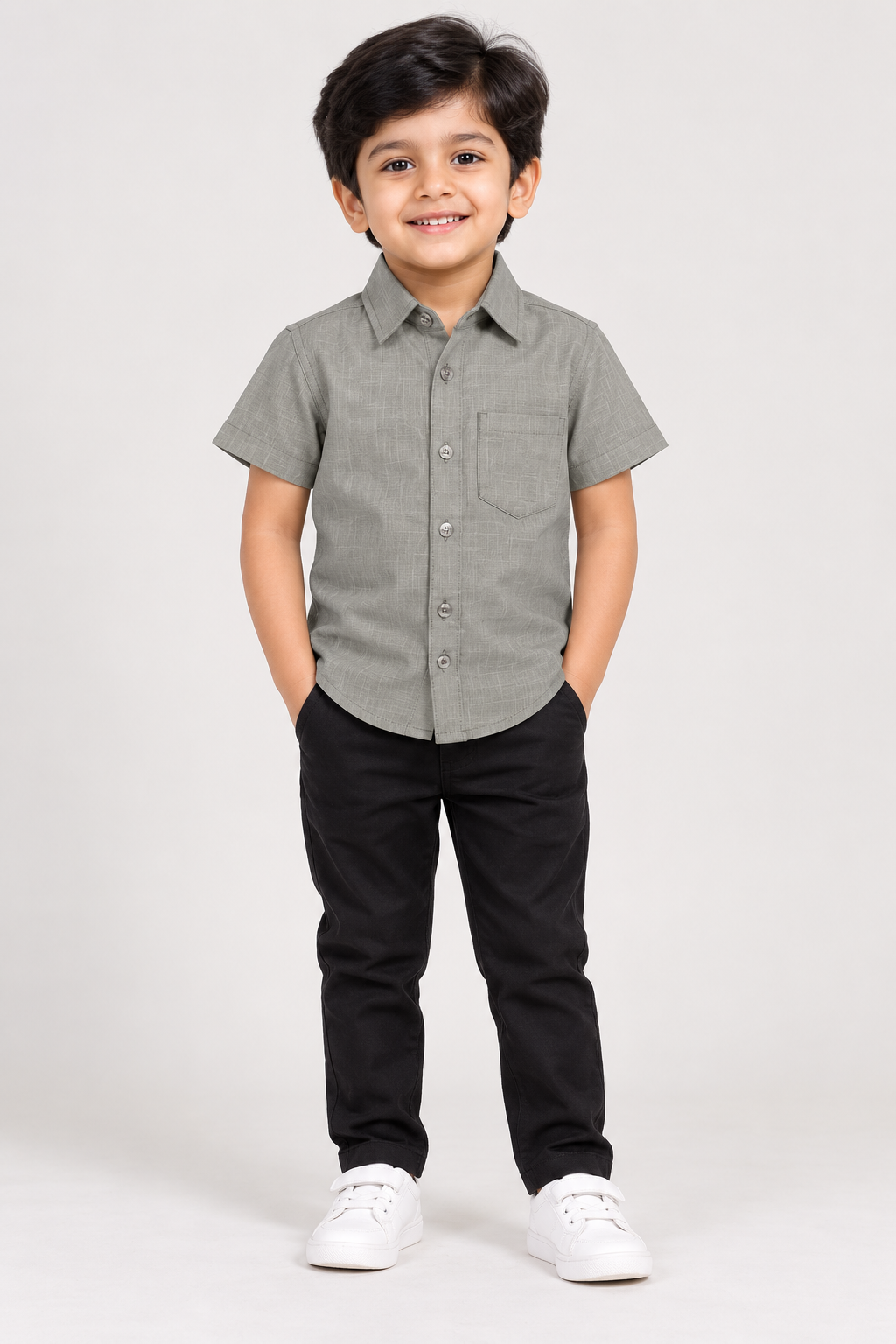 Boys Grey Short-Sleeve Cotton Shirt
