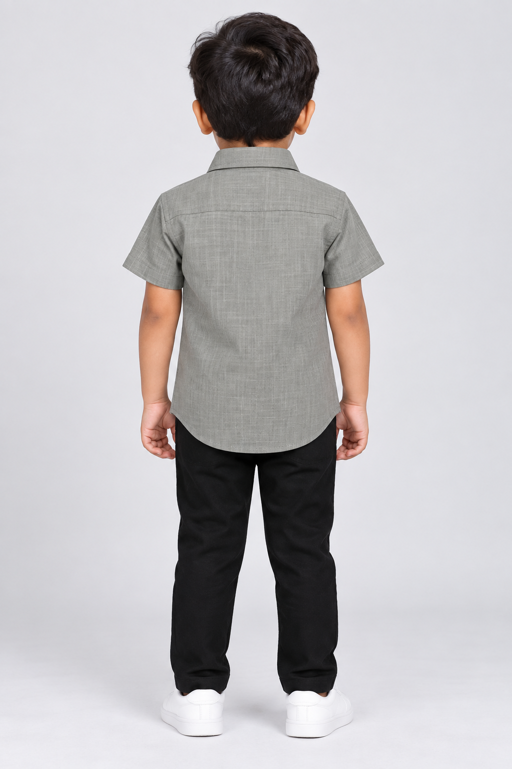 Boys Grey Short-Sleeve Cotton Shirt