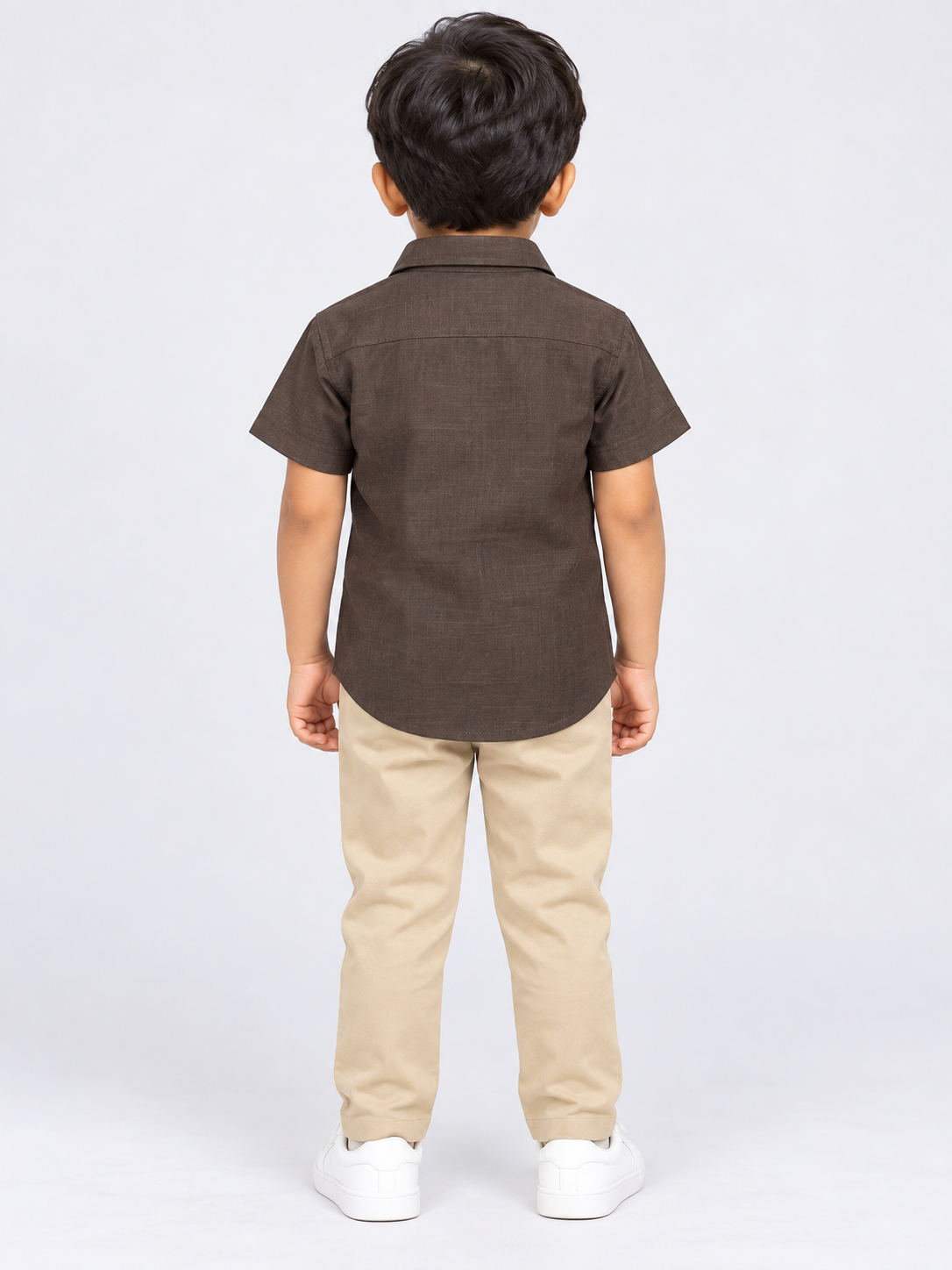Boys Dark Brown Short-Sleeve Cotton Shirt