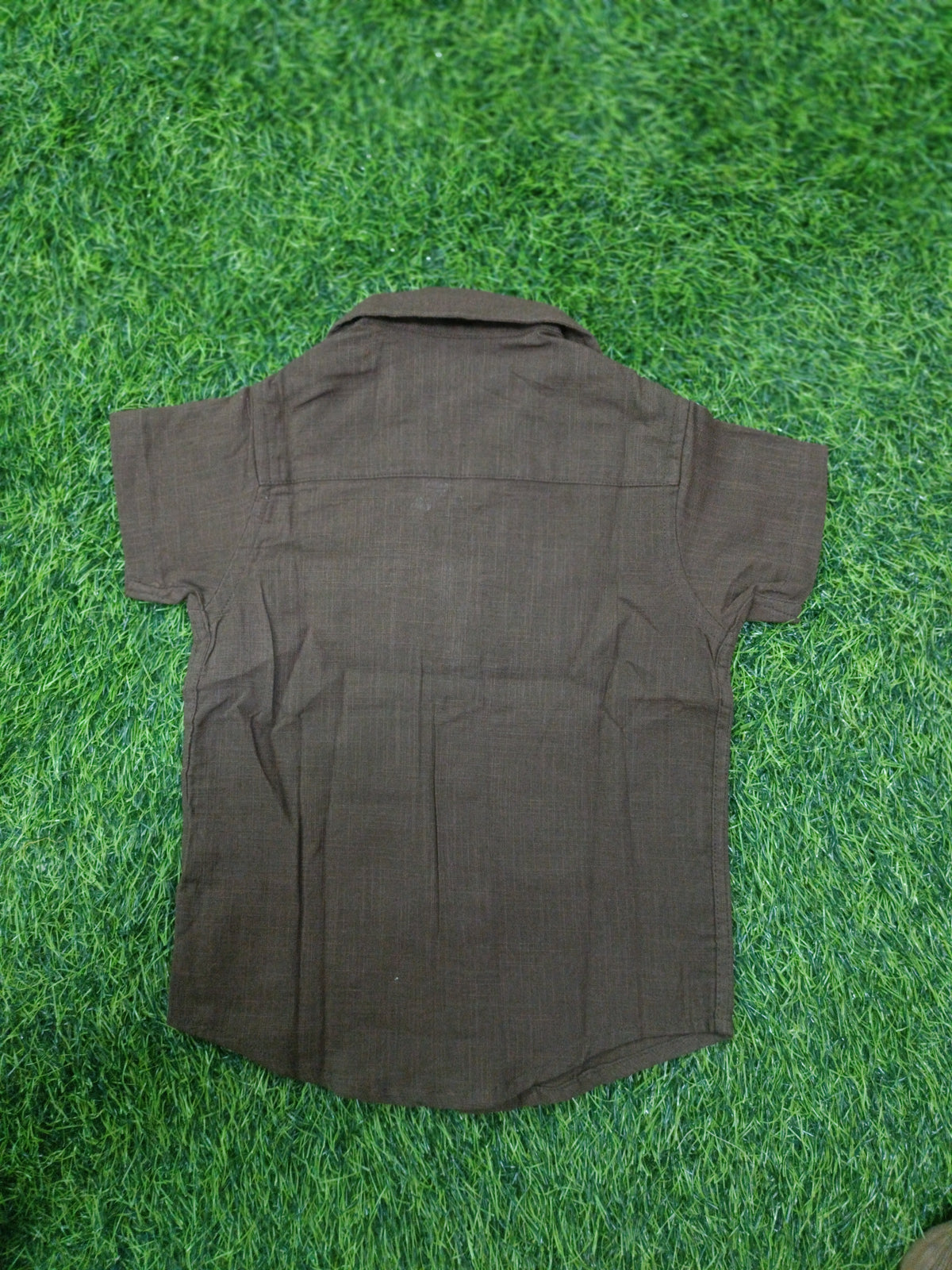 Boys Dark Brown Short-Sleeve Cotton Shirt
