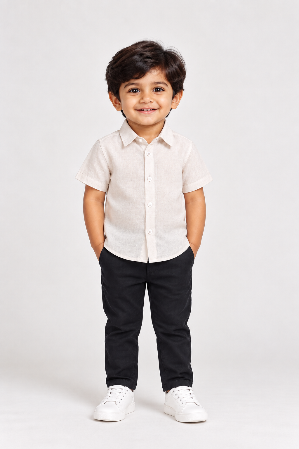 Boys Cream Solid Short Sleeve Shirt