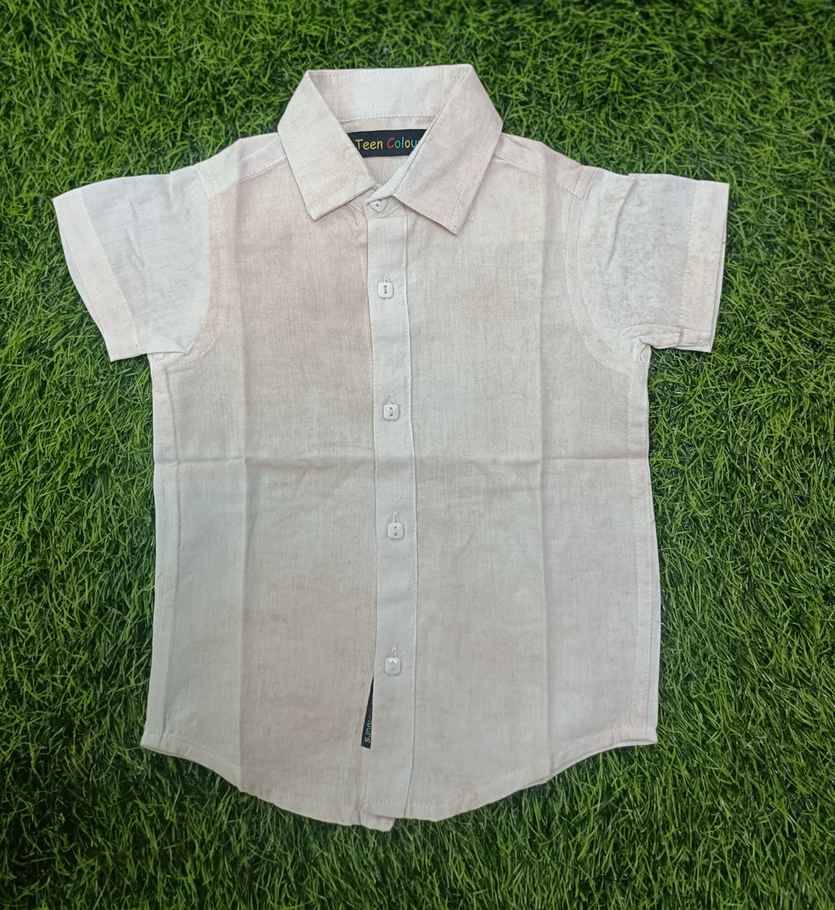 Boys Cream Solid Short Sleeve Shirt