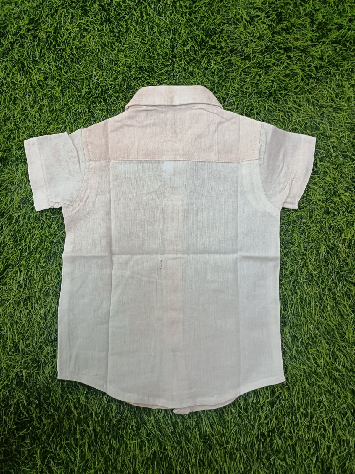 Boys Cream Solid Short Sleeve Shirt