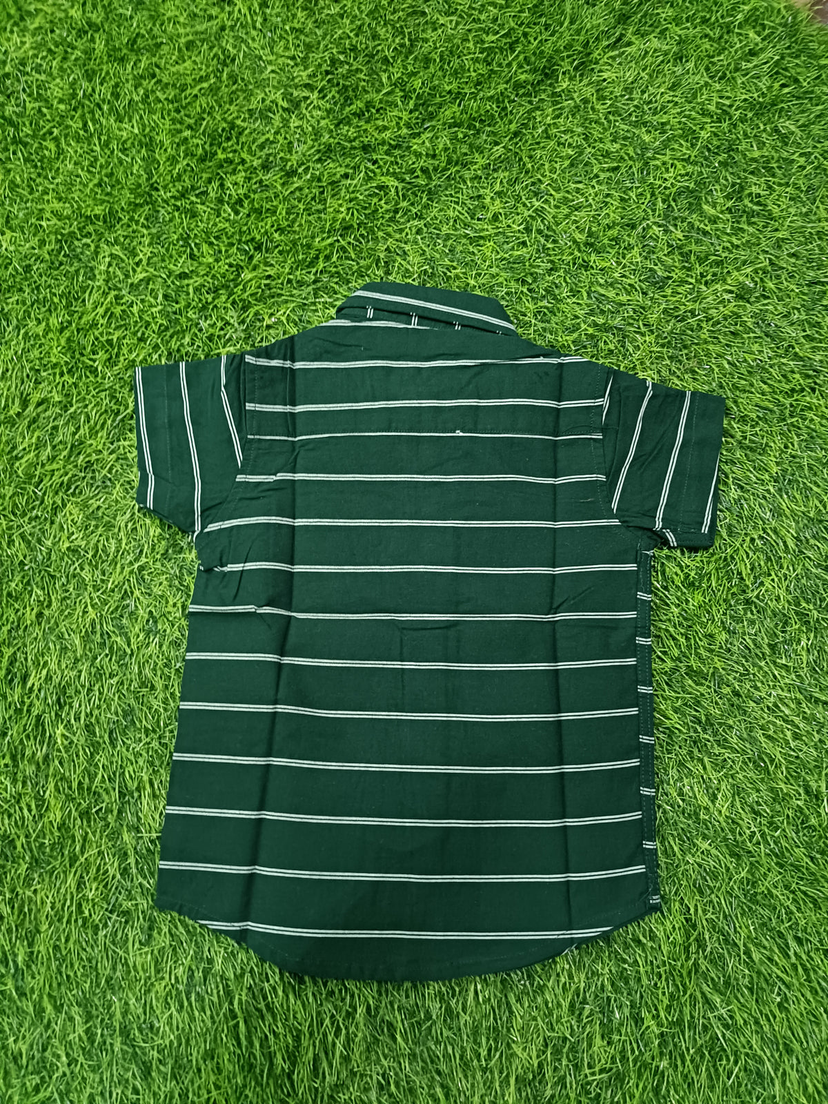 Boys Dark Green White Stripe Cotton Shirt