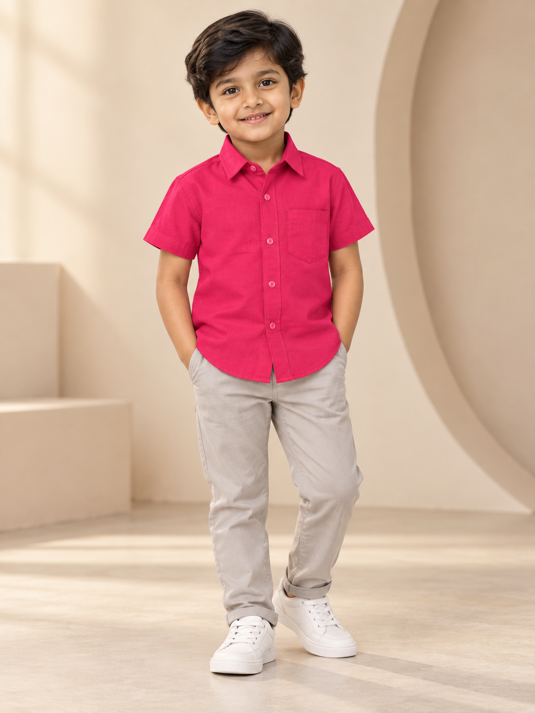 Boys Raspberry Pink Solid Cotton Shirt