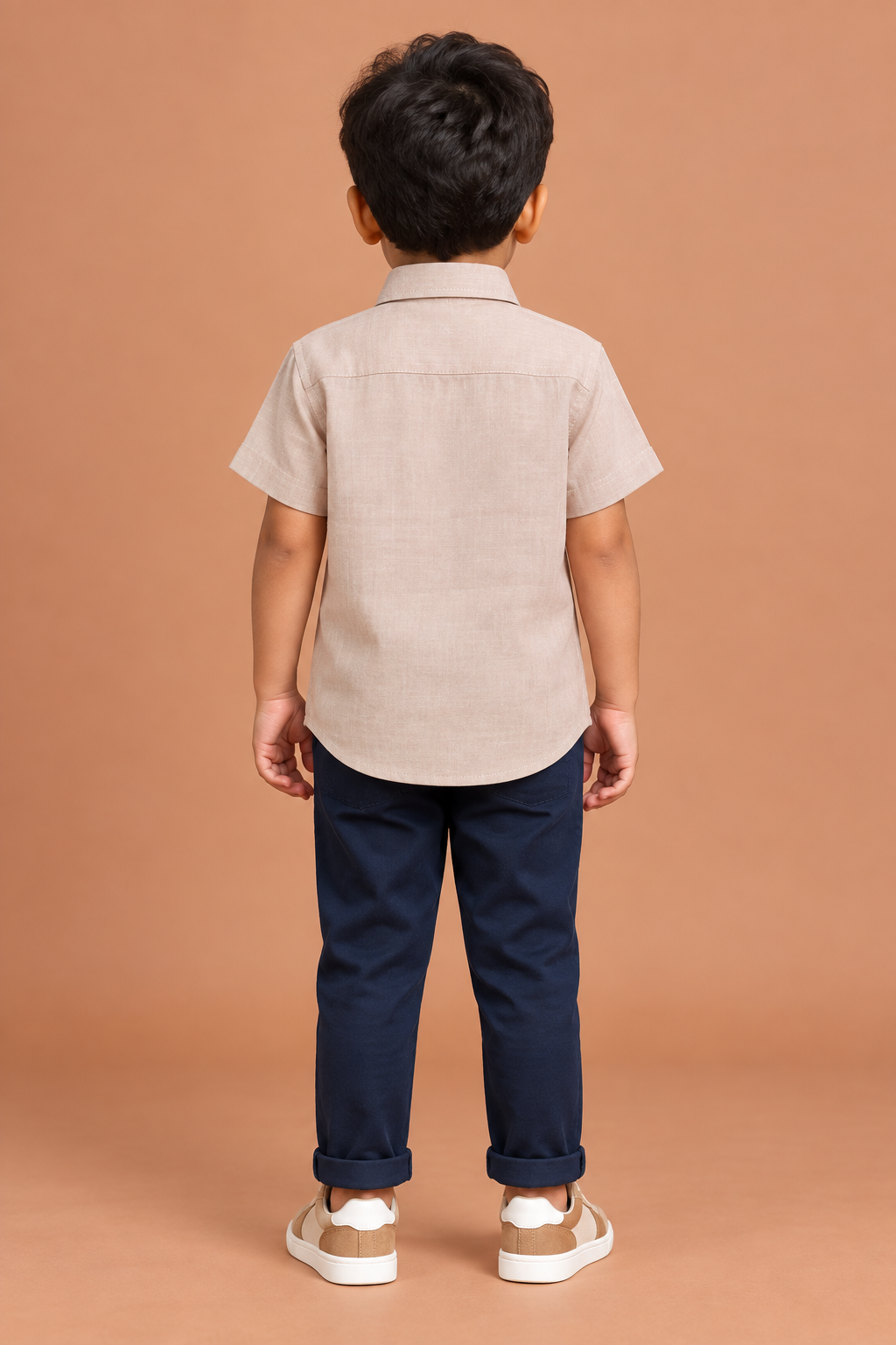 Boys Light Beige Textured Linen Shirt