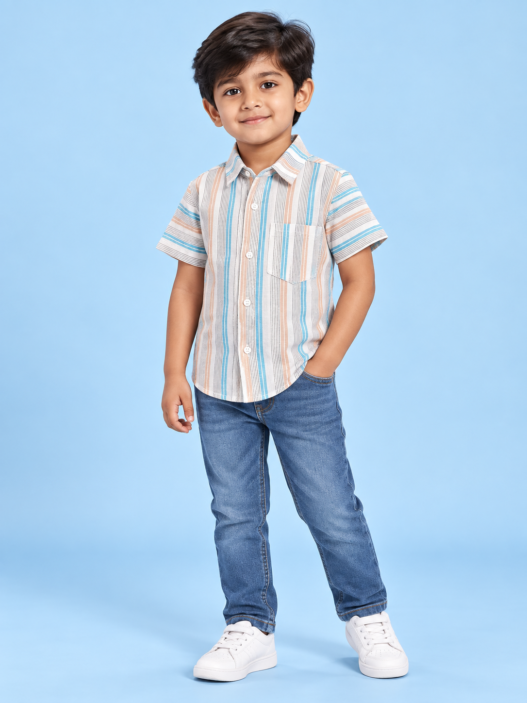 Boys Multicolour Striped Short Sleeve Shirt