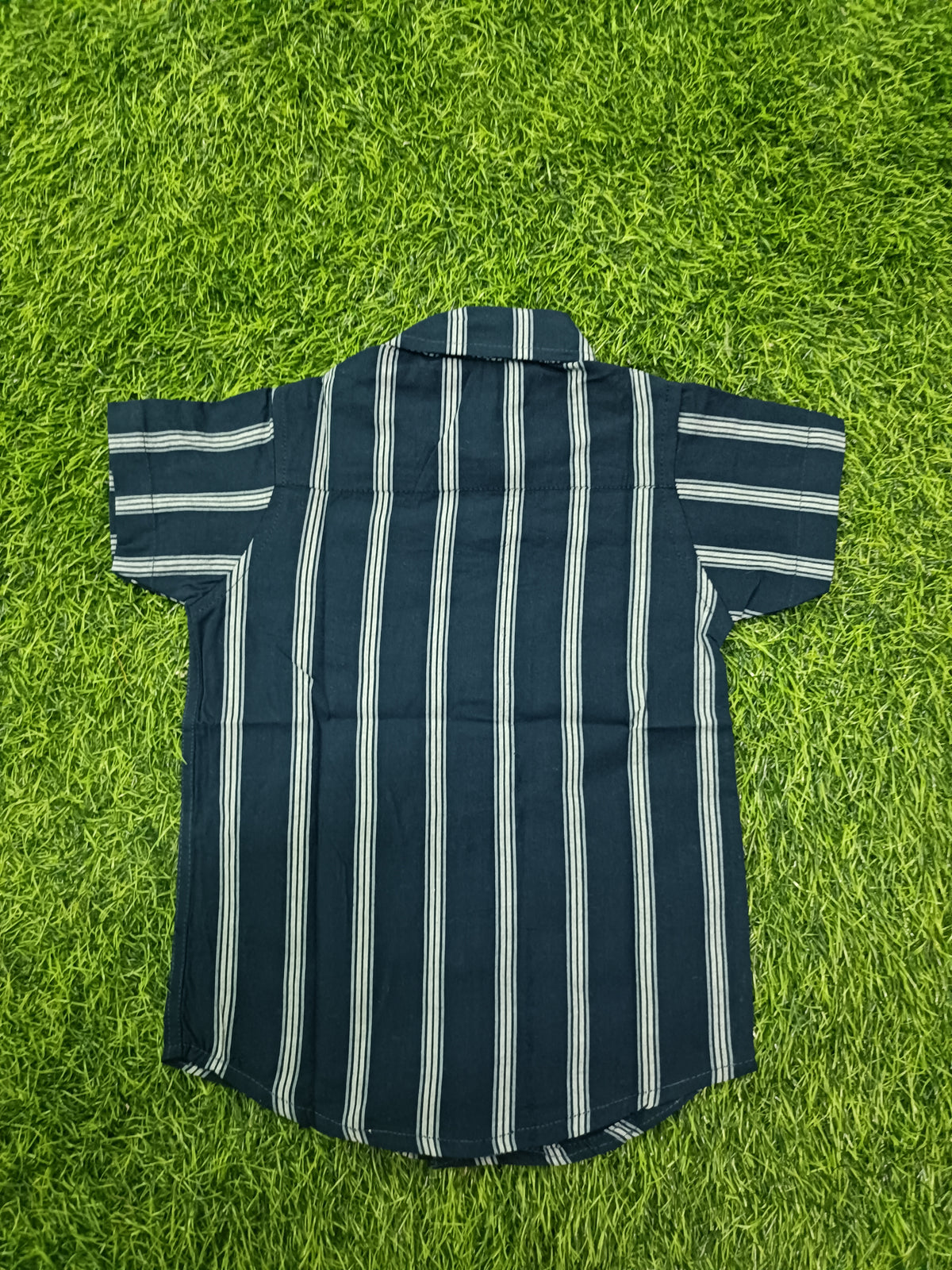 Boys Dark Navy Vertical Stripe Cotton Shirt