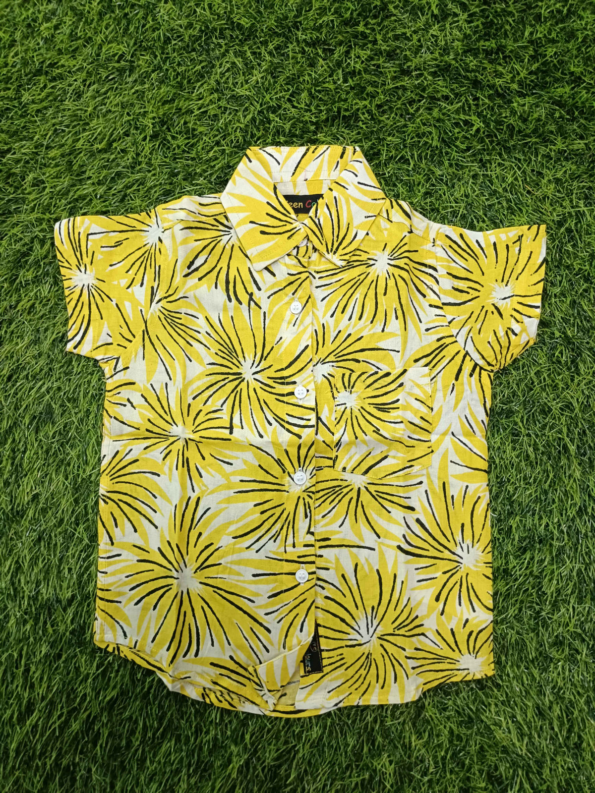 Boys Yellow Floral Printed Short Sleeve Shirt