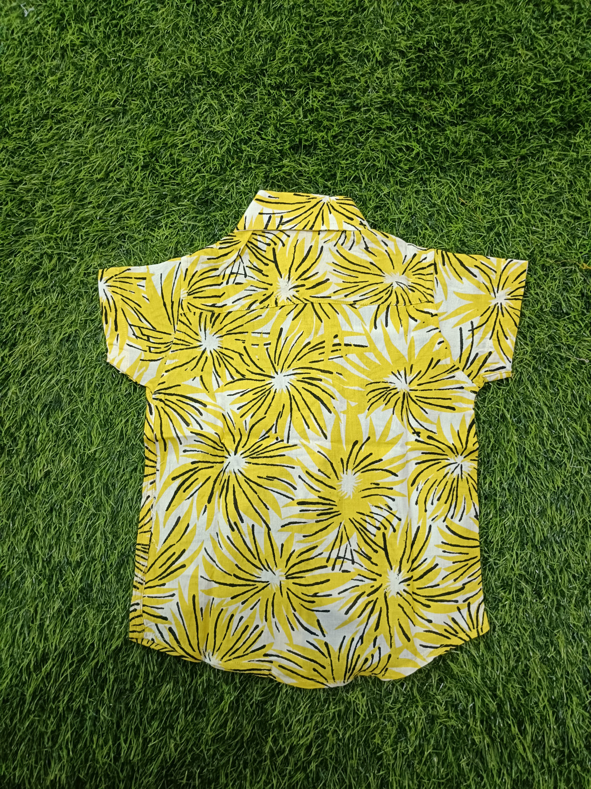 Boys Yellow Floral Printed Short Sleeve Shirt