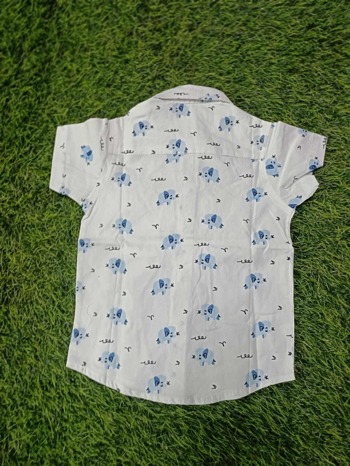 Boys White Blue Elephant Print Cotton Shirt