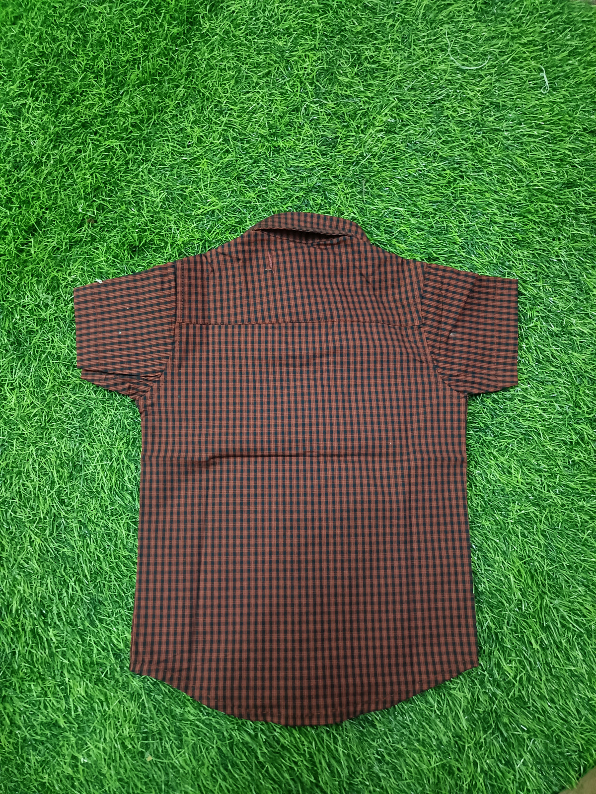Boys Rust Brown and Black Check Cotton Shirt