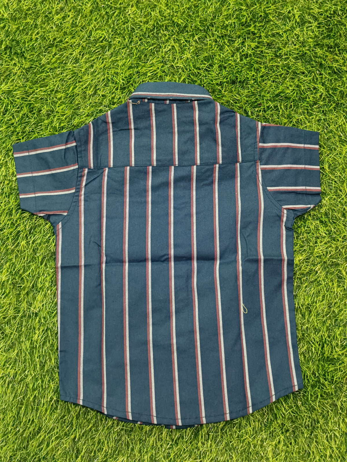 Boys Navy Blue Red and White Stripe Cotton Shirt