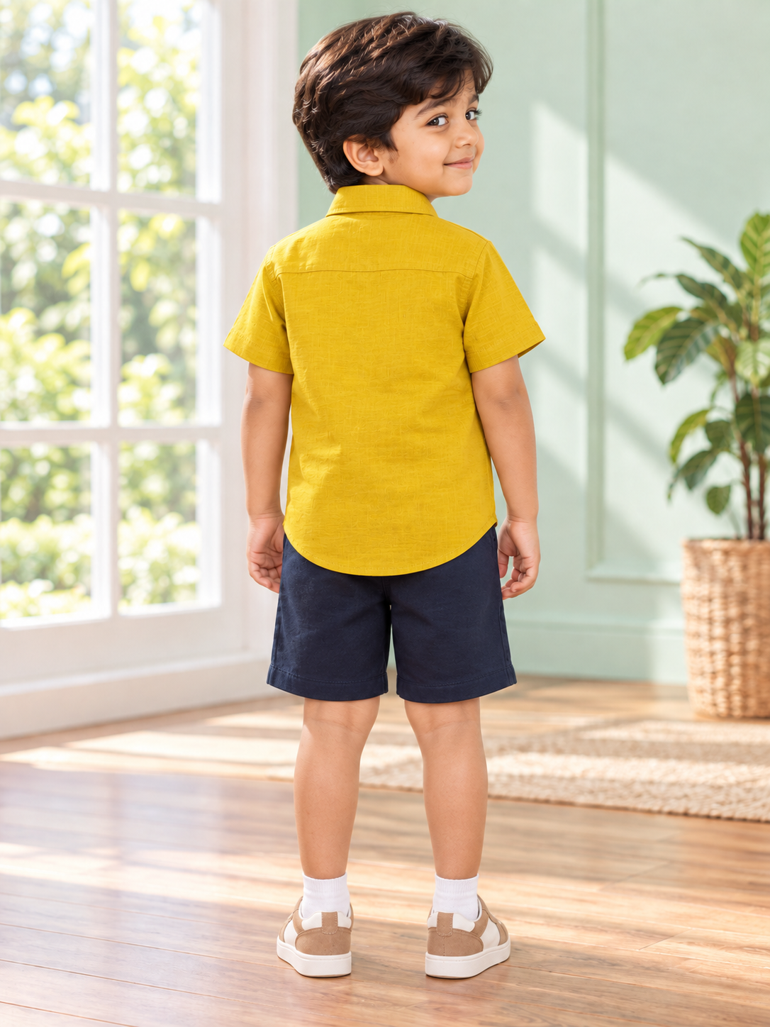 Boys Mustard Yellow Textured Cotton Shirt