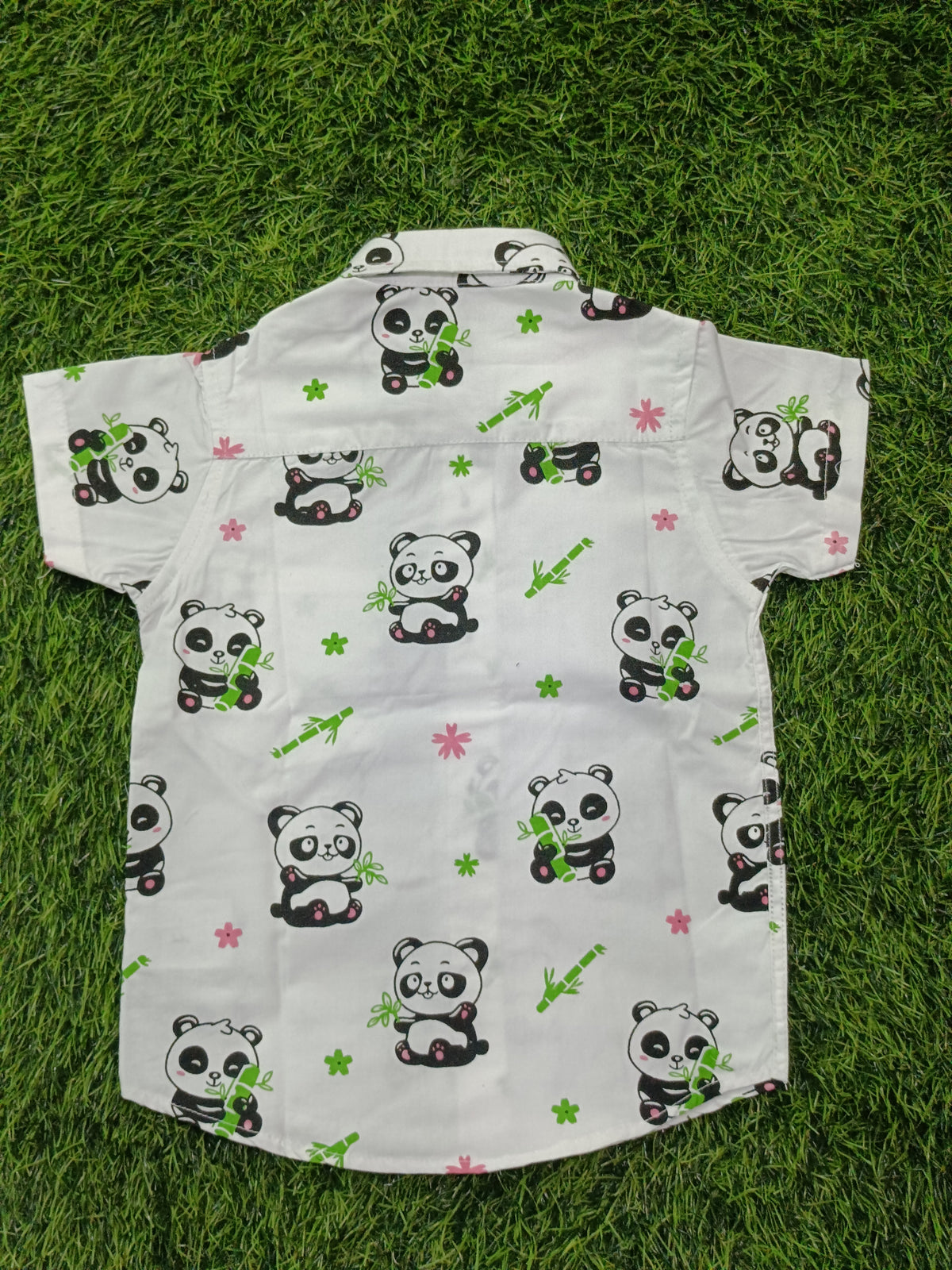 Boys White Panda Print Cotton Shirt