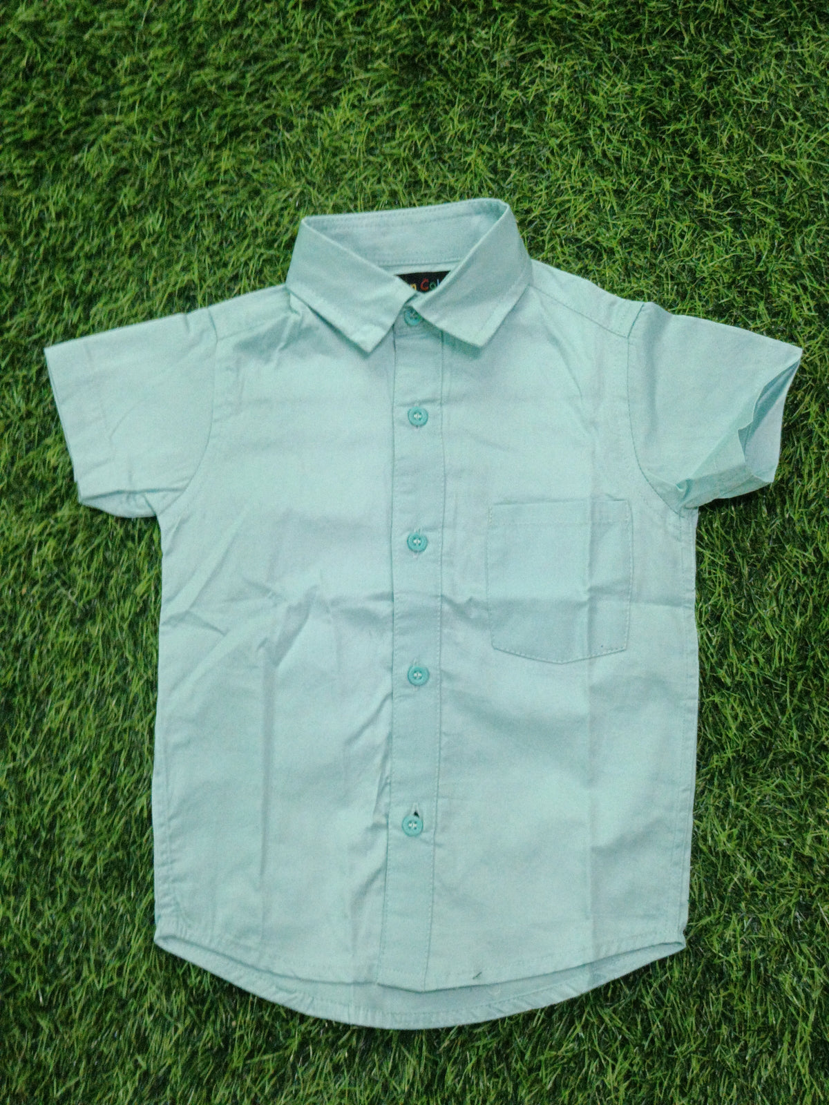 Boys Light Aqua Blue Solid Short Sleeve Shirt