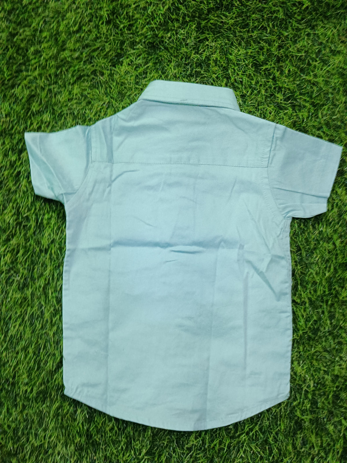 Boys Light Aqua Blue Solid Short Sleeve Shirt