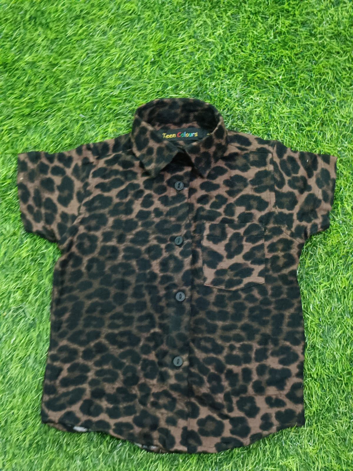 Boys Chocolate Brown Leopard Print Cotton Shirt