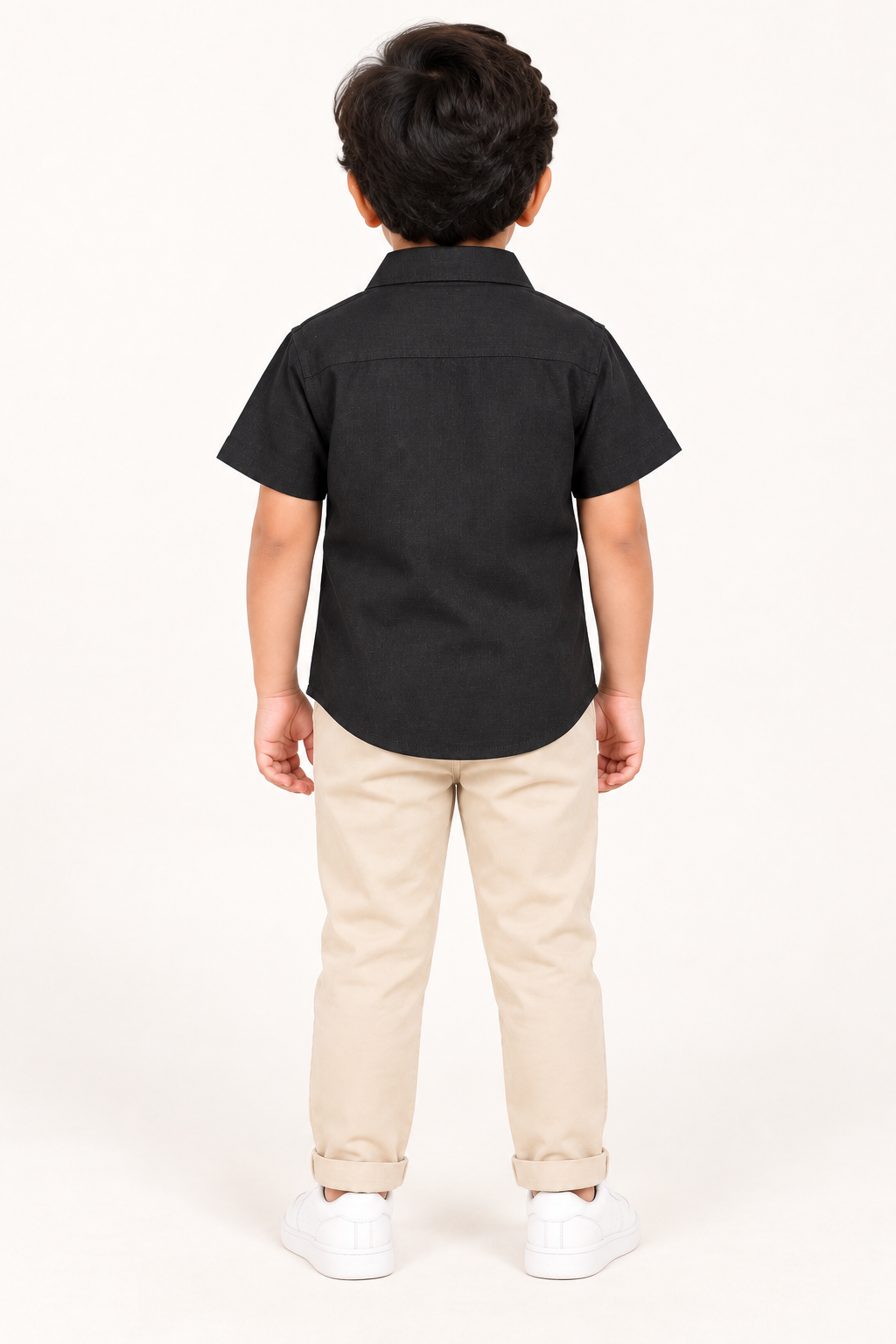 Boys Solid Black Short-Sleeve Cotton Shirt