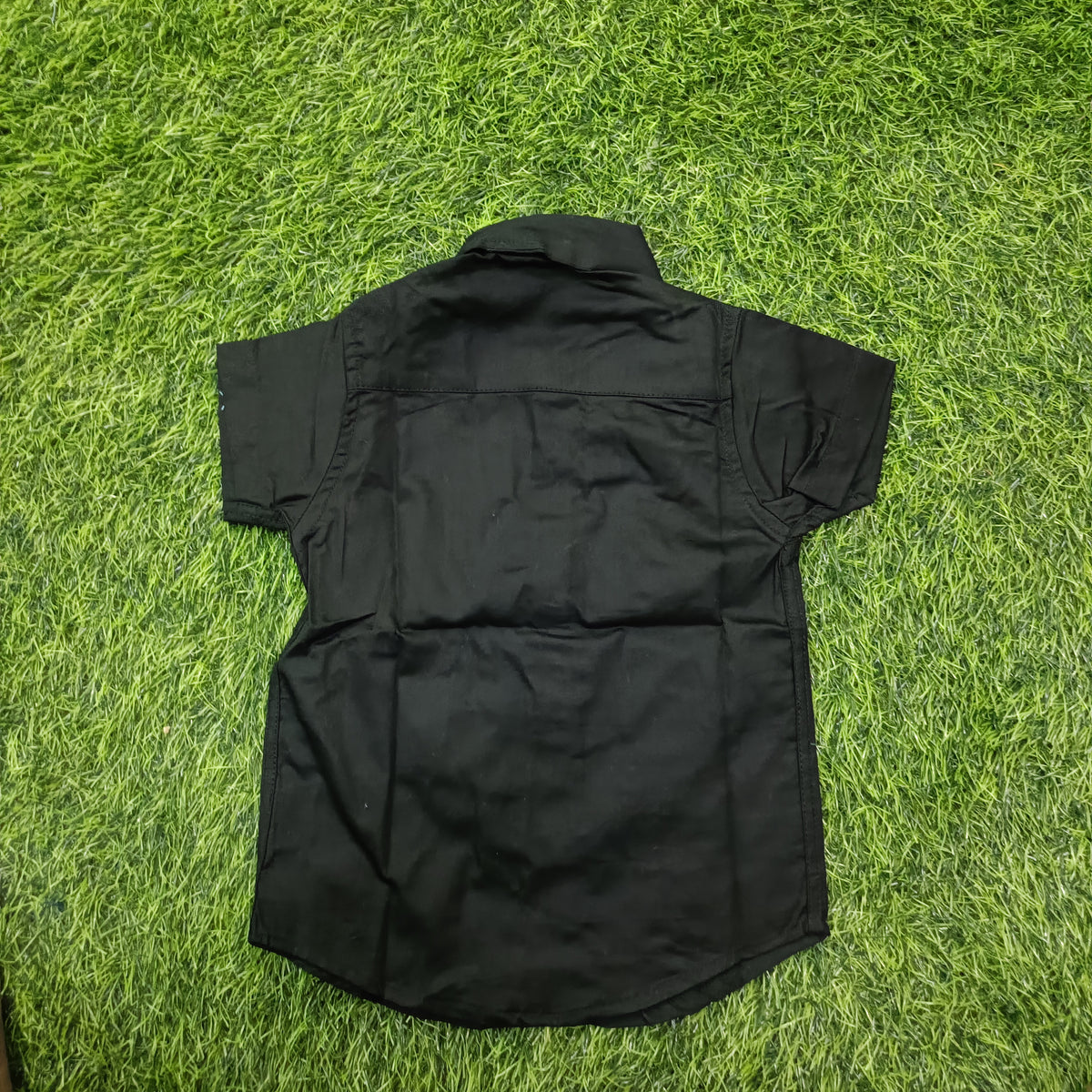 Boys Solid Black Short-Sleeve Cotton Shirt