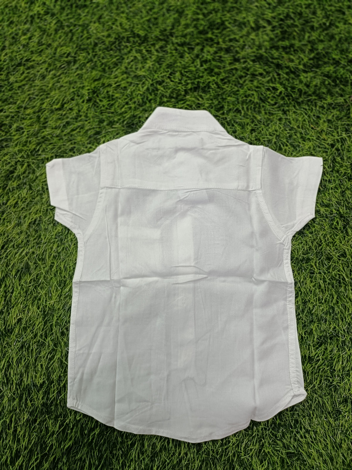 Boys White Mandarin Collar Short Sleeve Shirt