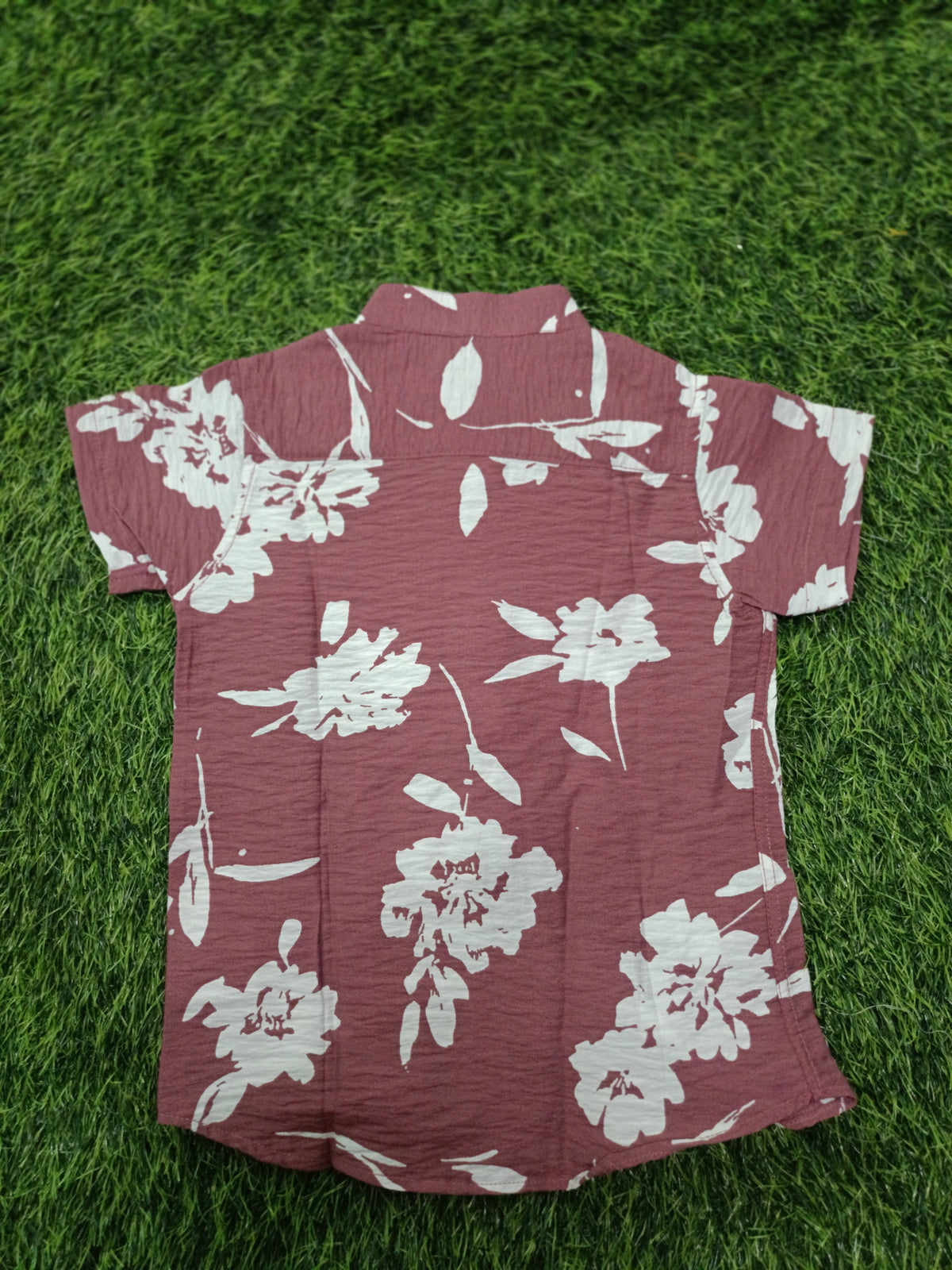 Boys Dusty Rose Floral Mandarin Collar Cotton Shirt