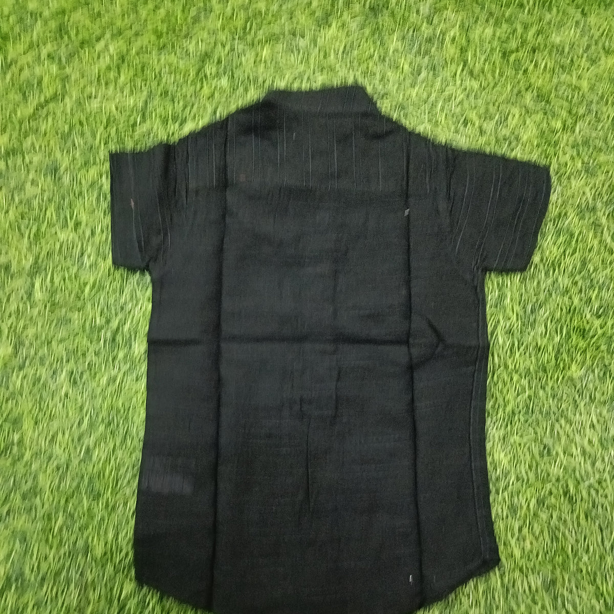 Boys Black Textured Mandarin Collar Cotton Shirt