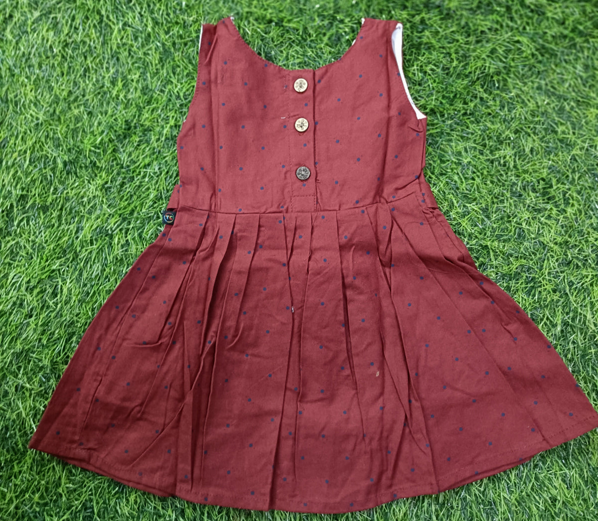 Girls’ Maroon Polka-Dot Sleeveless Cotton Party Frock