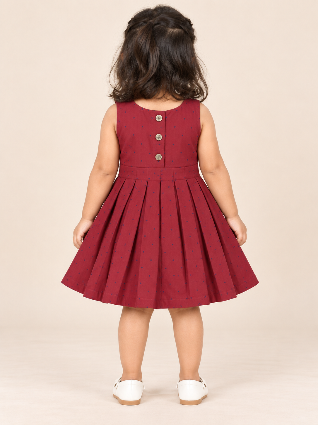 Girls’ Maroon Polka-Dot Sleeveless Cotton Party Frock
