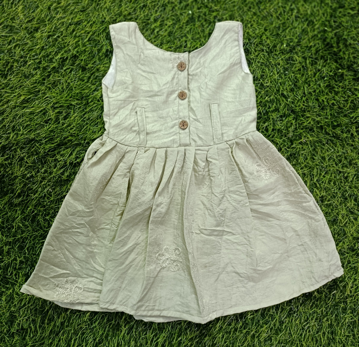 Girls’ Light Sage Sleeveless Cotton Party Frock