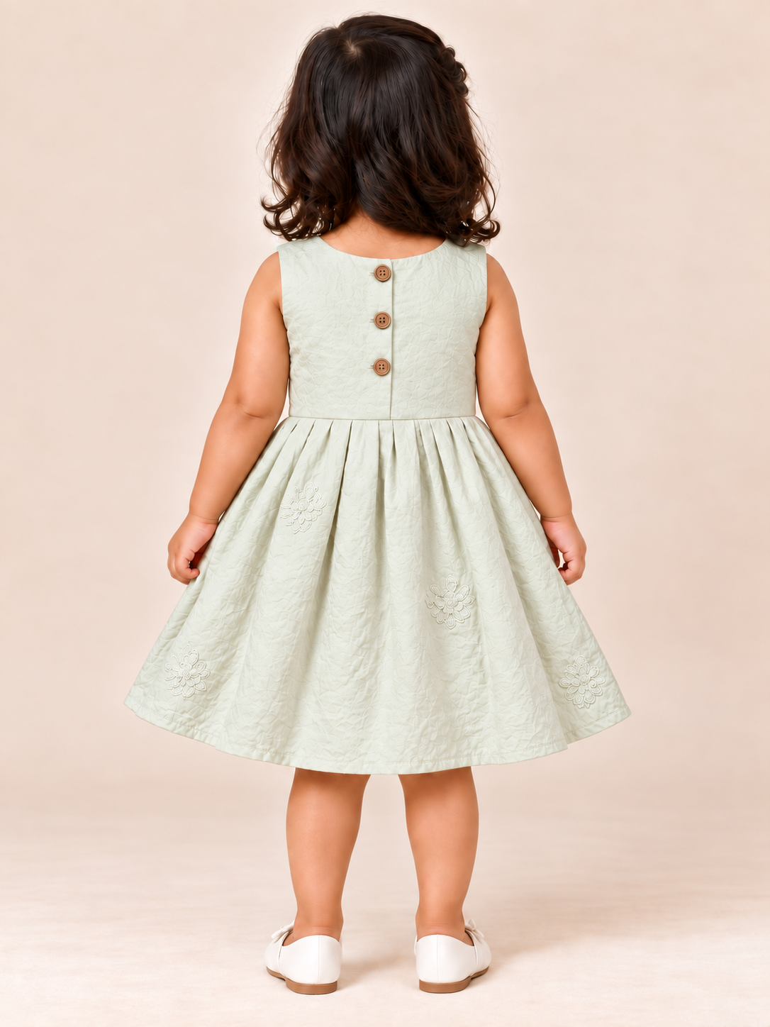 Girls’ Light Sage Sleeveless Cotton Party Frock