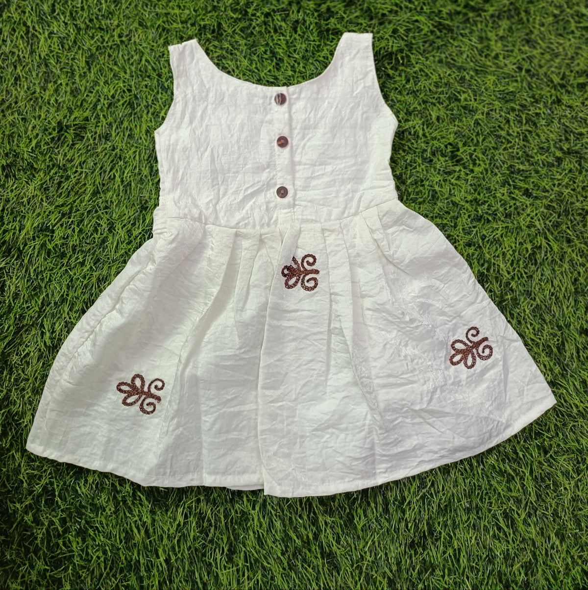 Girls’ White Embroidered Sleeveless Cotton Party Frock
