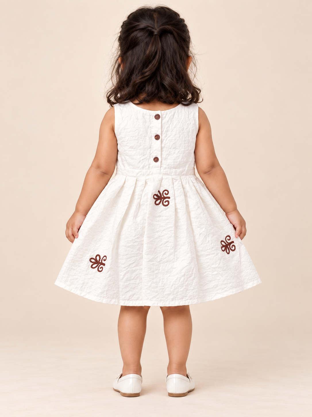 Girls’ White Embroidered Sleeveless Cotton Party Frock
