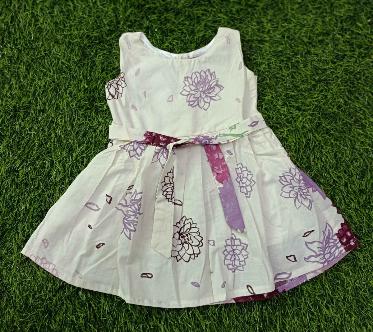 Girls’ Ivory Floral Sleeveless Party Frock