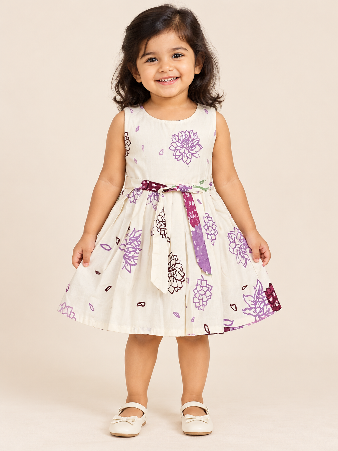 Girls’ Ivory Floral Sleeveless Party Frock