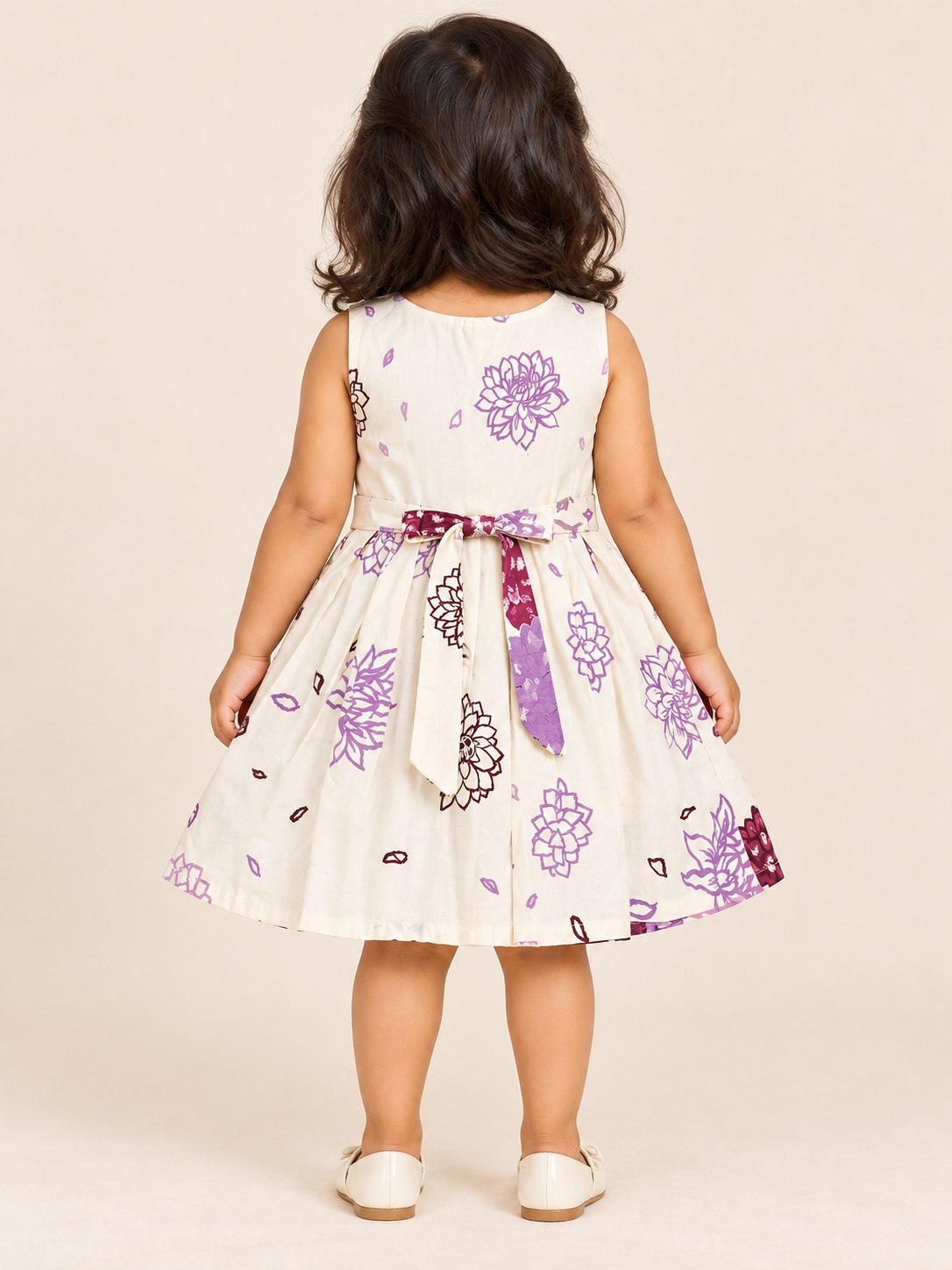 Girls’ Ivory Floral Sleeveless Party Frock