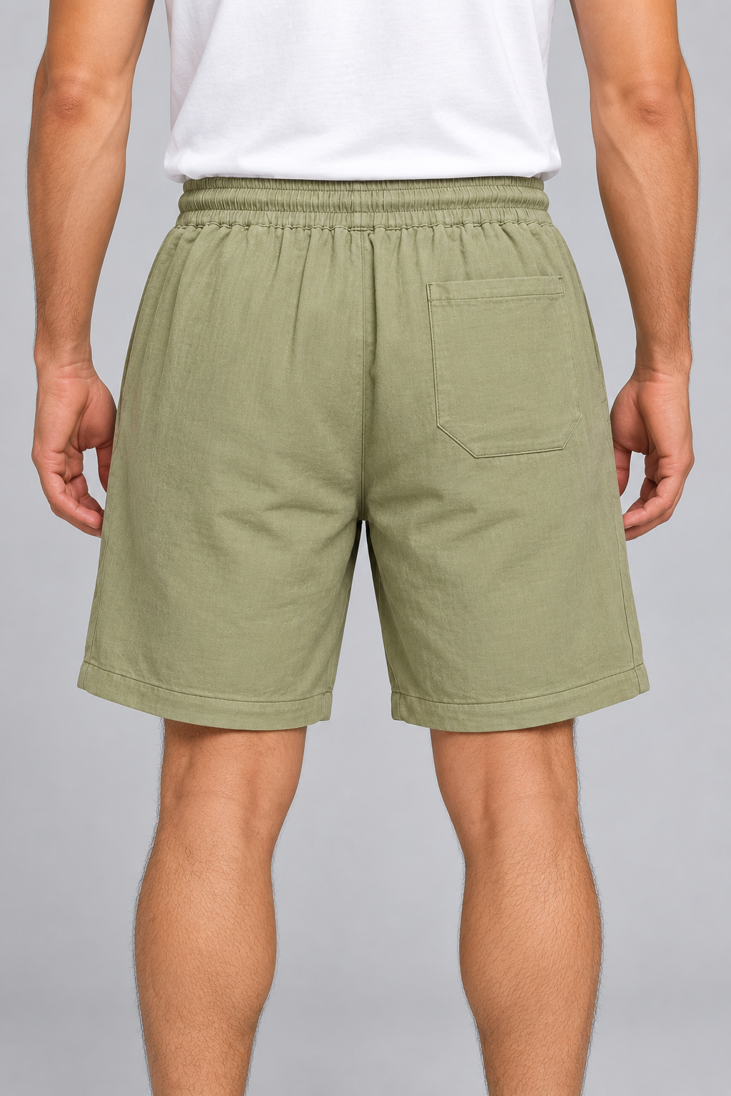 Men’s Light Olive Green Elastic Waist Casual Short