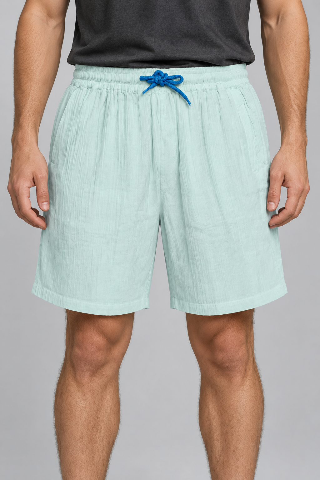 Men’s Light Sky Blue Elastic Waist Casual Short