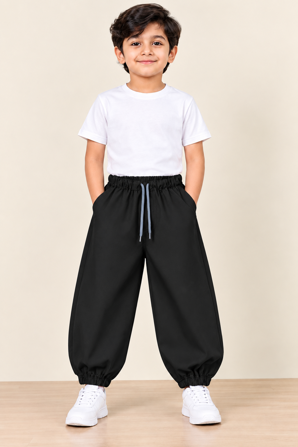 Boys Black Baggy Fit Elastic Waist Jogger Pant